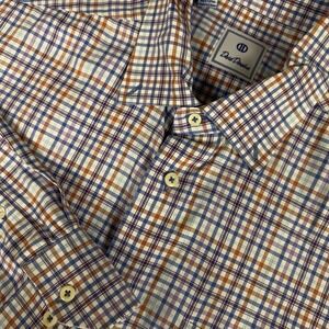 David Donahue Dress Shirt Mens Poplin Blue Orange Plaid Corpcore XL Cotton